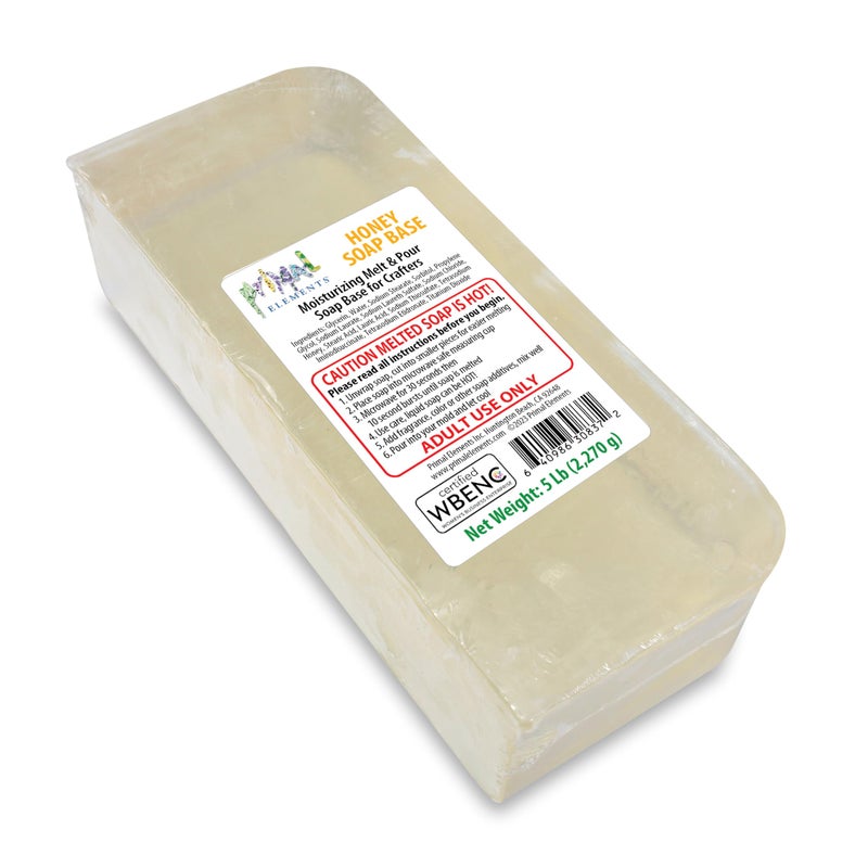Primal Elements Honey Soap Base - Moisturizing Melt and Pour Glycerin Soap Base for Crafting and Soap Making, Cruelty Free, Easy to Cut - 5 Pound