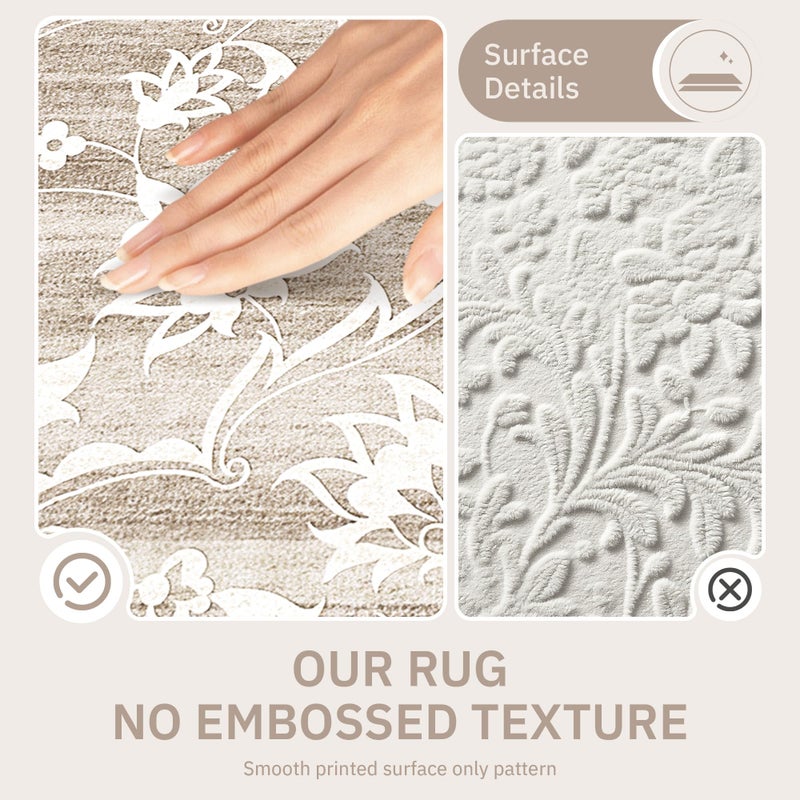 Soalmost 9x12 Washable Area Rugs for Living Room, Vintage Floral Stain Resistant Non-Slip Low Pile Natural Rug Soft Throw Large Carpet for Dining Room Bedroom Farmhouse Home Office Light Brown - Image 4