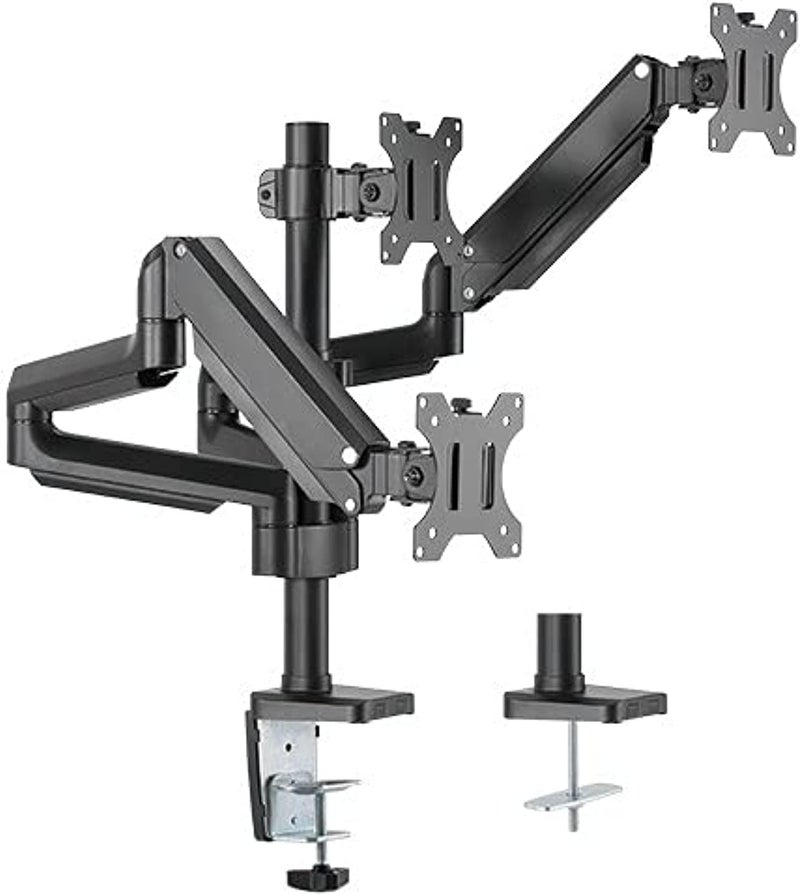 Hamood , PREMIUM TRIPLE MONITORS ALUMINUM POLE MOUNTED GAS SPRING MONITOR ARM Adjust and Position,Fit Screen Size:17"-27",Tilt Range:+45°~-45°,Swivel Range:+90°~-90°,Screen Rotation:+180°~-180°,Ham-112 - Image 1