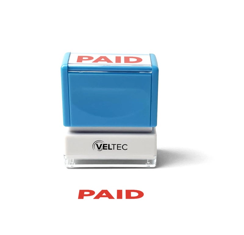 Veltec Premium PreInked Message Stamp Red Ink Paid