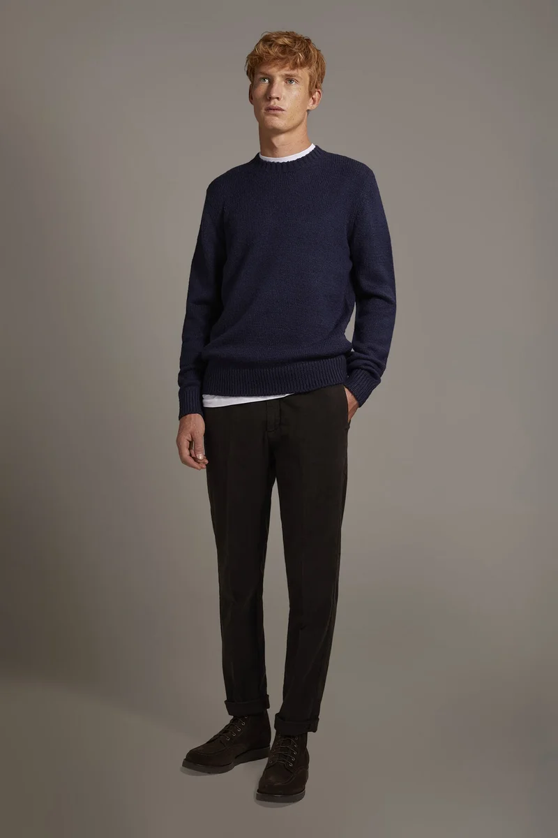 دوبل غانغر Regular fit chino trousers in moleskin fabric - Brown