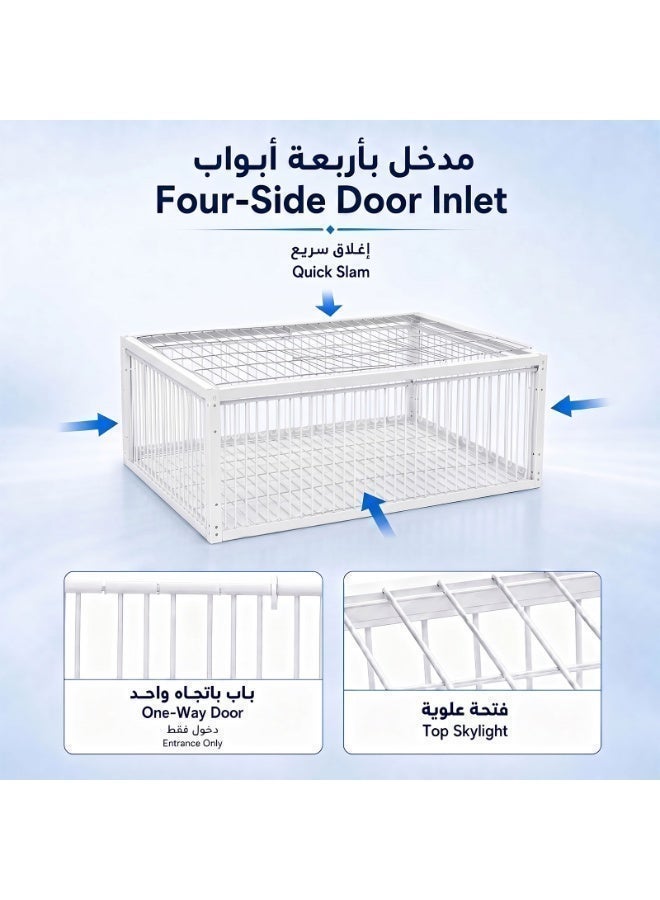 Pigeon Trap Cage with 4-Way Entry, Escape-Resistant Metal Bird Catcher Cage, Easy to Clean Live Bird Cage for Pigeons, Doves, Sparrows, Quails, Finches, Parakeets & Small Birds, White, 40 × 30 × 26 cm - Image 3