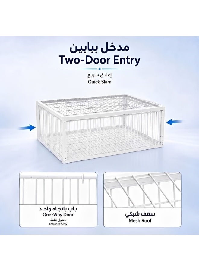 Pigeon Trap Cage with 4-Way Entry, Escape-Resistant Metal Bird Catcher Cage, Easy to Clean Live Bird Cage for Pigeons, Doves, Sparrows, Quails, Finches, Parakeets & Small Birds, White, 40 × 30 × 26 cm - Image 3