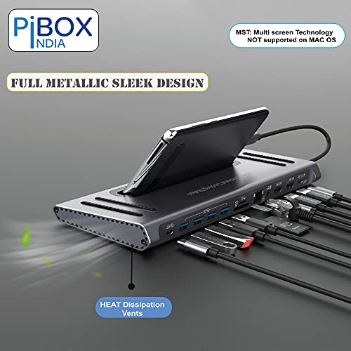 PiBOX India, 12 in 1 USB-C Docking station MST Heat Vents 2*HDMI 4K, 2*USB-C, 4*USB 3.0, Gigabit port, SD/TF Card Readers and 3.5mm Audio for MacBook/Pro/Air, iPad Pro, Laptops, Mobile Phones(Platinum - Image 4