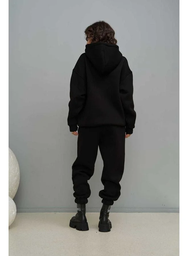 MAI STUDIOS CO.  Minimal Print Black Tracksuit. for Women | Best Price UAE
