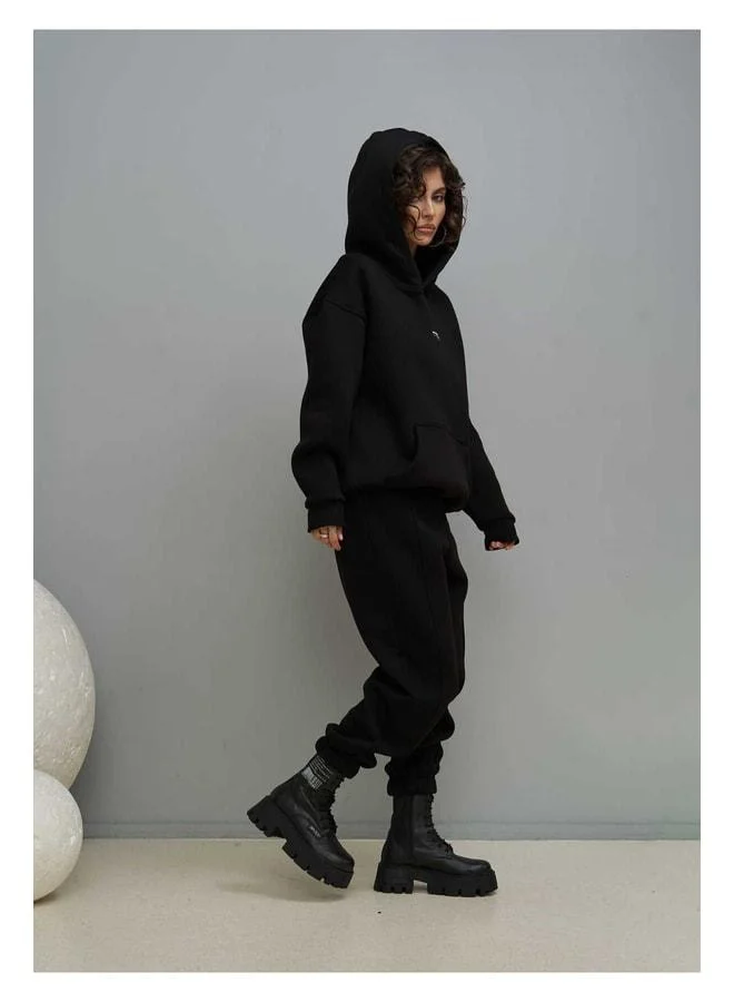 MAI STUDIOS CO.  Minimal Print Black Tracksuit. for Women | Best Price UAE