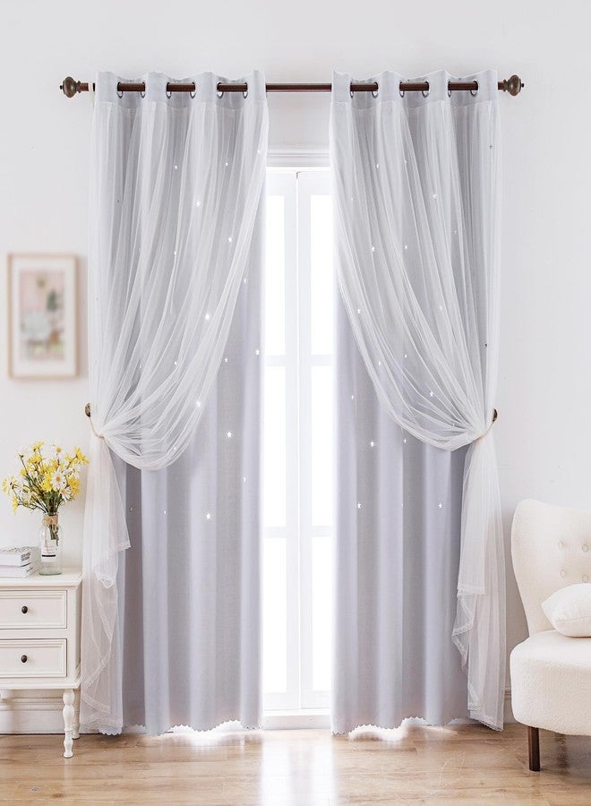 indistar Star Cutout Kids Window Blackout Curtains for Girl Bedroom Window Room Darkening Curtains & Drapes Baby Nursery Curtains (2 Panel,52Wx63L inch,Greyish White) - Image 1
