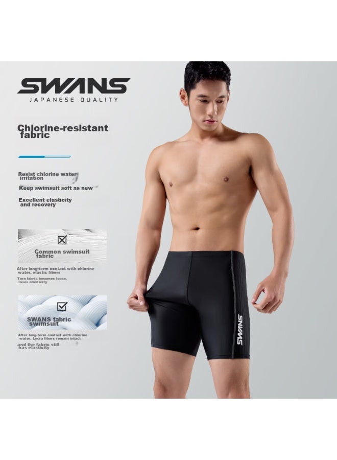 Speed Vision Swans Men's Knee-length Swim Shorts, Anti-embarrassment, Sun Protection, Quick-drying, Professional Training, Large Size, Hot Springs, Black, XL - Image 3