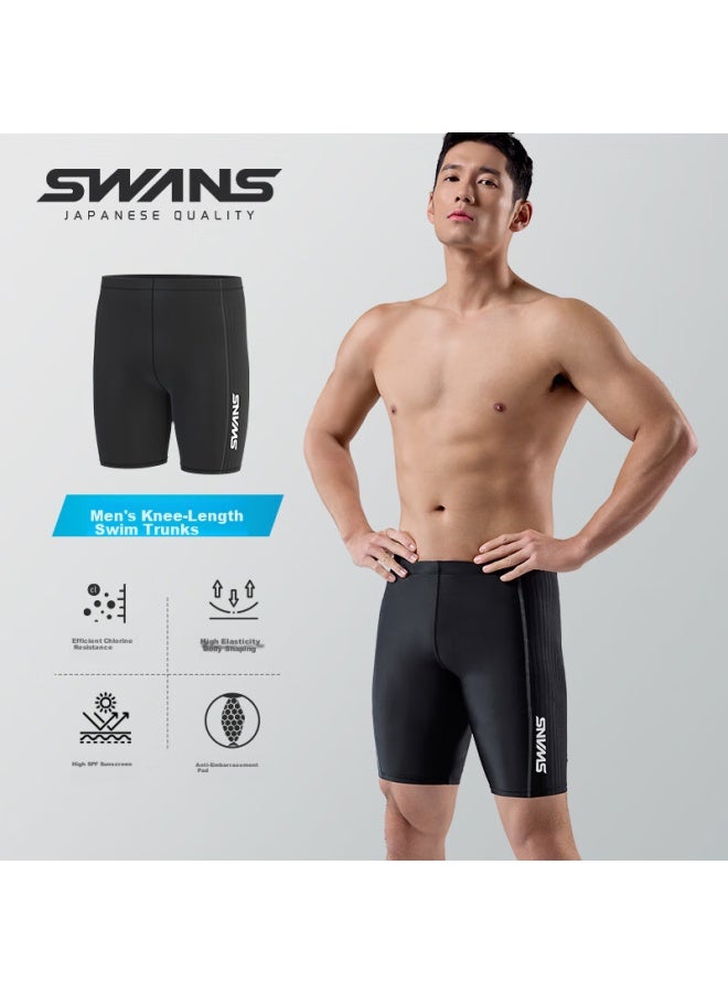 Speed Vision Swans Men's Knee-length Swim Shorts, Anti-embarrassment, Sun Protection, Quick-drying, Professional Training, Large Size, Hot Springs, Black, XL - Image 2