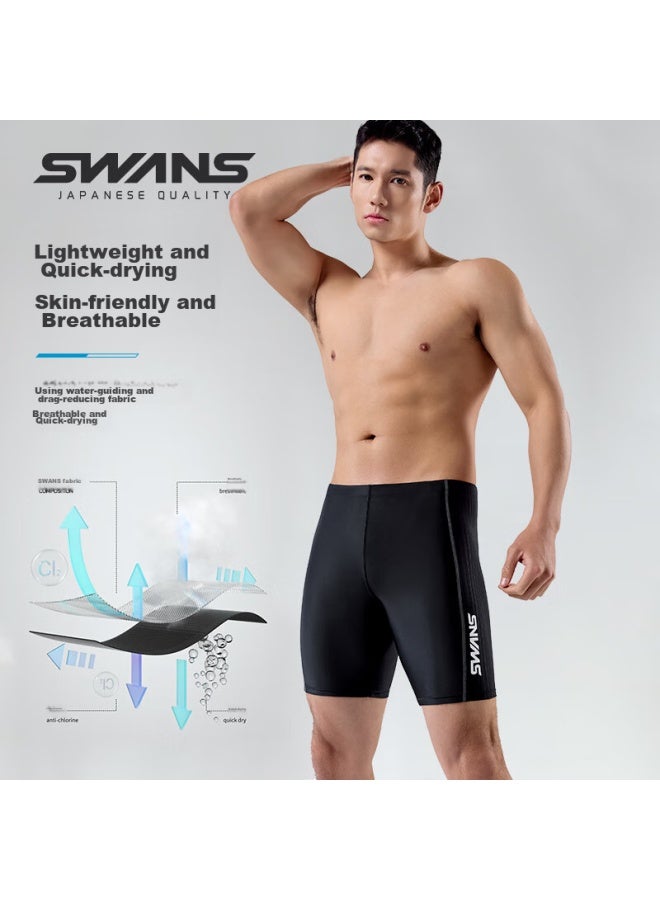 Speed Vision Swans Men's Knee-length Swim Shorts, Anti-embarrassment, Sun Protection, Quick-drying, Professional Training, Large Size, Hot Springs, Black, XL - Image 4