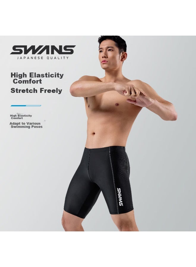 Speed Vision Swans Men's Knee-length Swim Shorts, Anti-embarrassment, Sun Protection, Quick-drying, Professional Training, Large Size, Hot Springs, Black, XL - Image 5