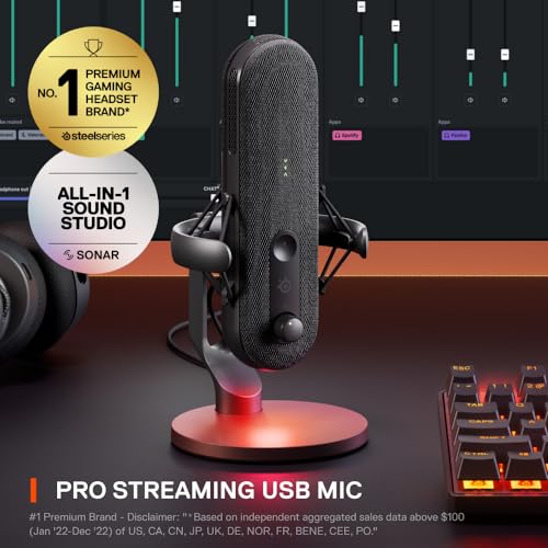 SteelSeries Alias USB Mic for PC — 3x Bigger Capsule for Gaming, Streaming and Podcasting — Sonar for Streamers Audio Software — AI Noise Cancelling — LED Mute & Level Monitoring — Shock Mount - Image 2