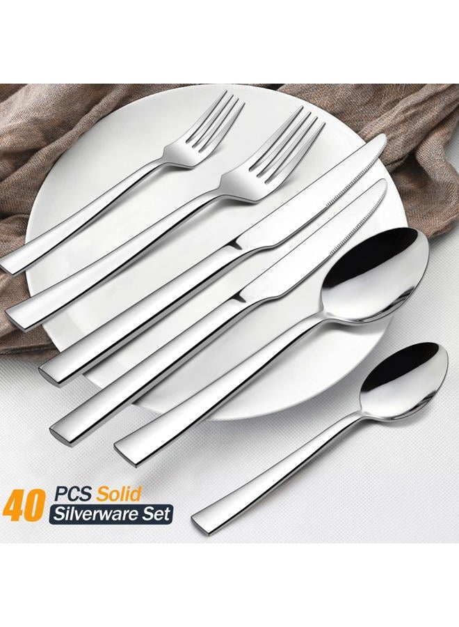 HaWare 53-Piece Silverware Set with Steak Knives, Solid Stainless Steel Flatware Serving Utensils, Elegant Modern Design Cutlery Tableware Set for Home Holiday Gift, Dishwasher Safe-Servive for 8 - Image 2