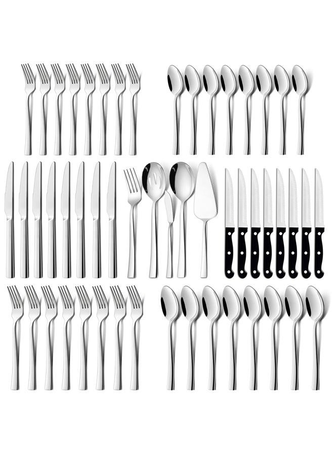 HaWare 53-Piece Silverware Set with Steak Knives, Solid Stainless Steel Flatware Serving Utensils, Elegant Modern Design Cutlery Tableware Set for Home Holiday Gift, Dishwasher Safe-Servive for 8 - Image 1