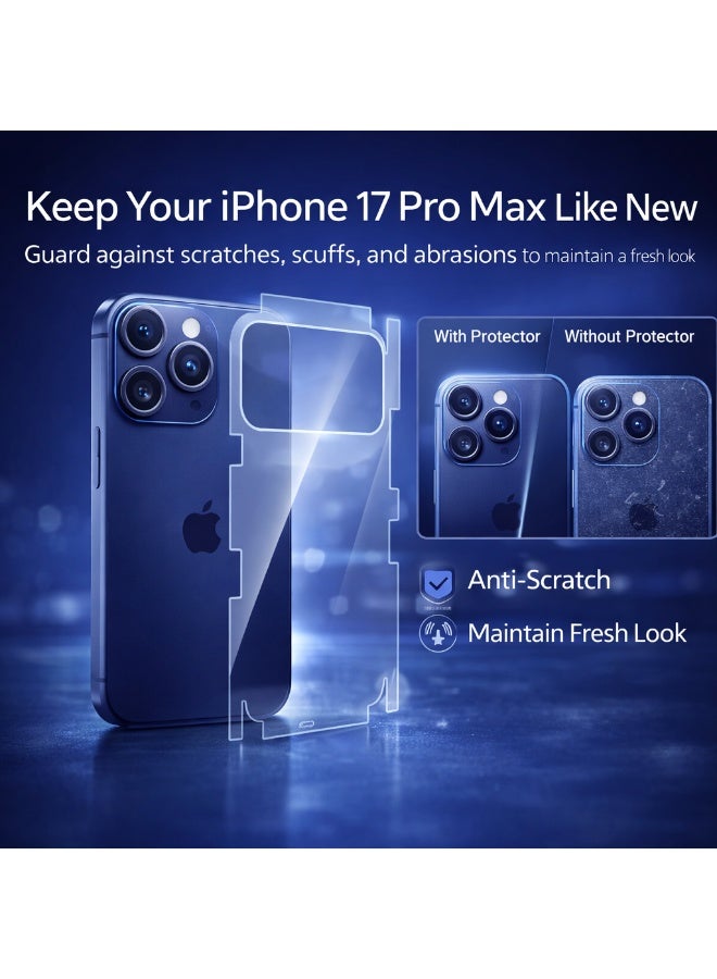 إسكرينة لحماية الظهر والفريم ومنطقة الكاميرا البارزة بالكامل من الخدوش والتكاحيت لهاتف iPhone 17 Pro Max – حمايه كامله بجوه عاليه بملمس ناعم ومظهر أنيق يحافظ على شكل الهاتف الأصلي - Image 1