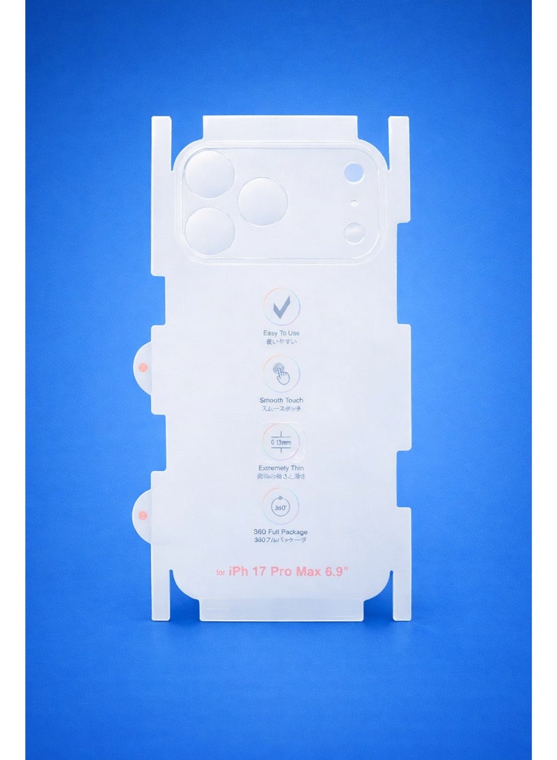 إسكرينة لحماية الظهر والفريم ومنطقة الكاميرا البارزة بالكامل من الخدوش والتكاحيت لهاتف iPhone 17 Pro Max – حمايه كامله بجوه عاليه بملمس ناعم ومظهر أنيق يحافظ على شكل الهاتف الأصلي - Image 4