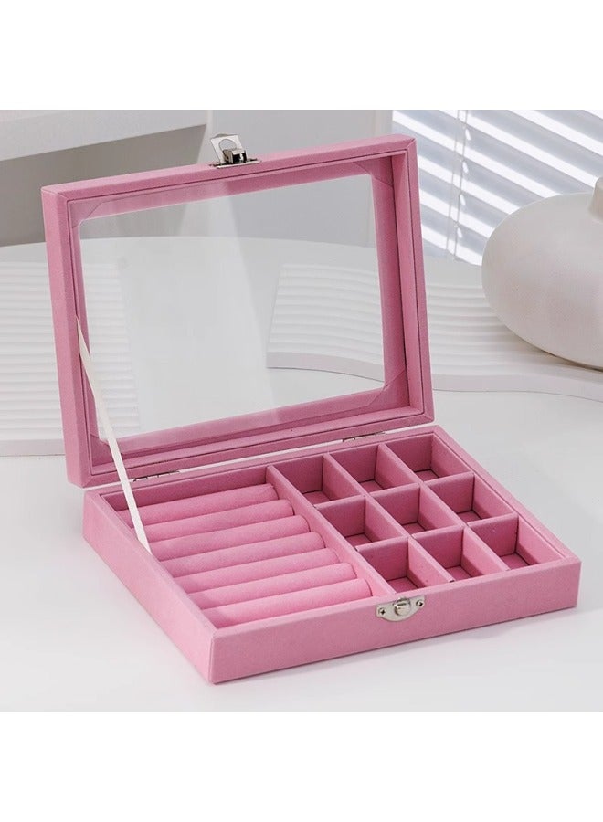 Flip-top elry Box For Earrings, Necklaces, And Rings, Simple Large-capacity Storage Box, Portable Compartmentalized Glass elry Box