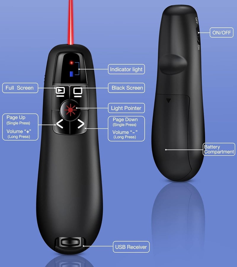 rts Wireless Presenter Pointer for Presentation Laser Power Pointer, PPT Presenter Slide Changer Controller Remote Clicker Slide Changer for Mac/Computer/Laptop/Projector/Keynote/PPT/Google Slides - Image 3