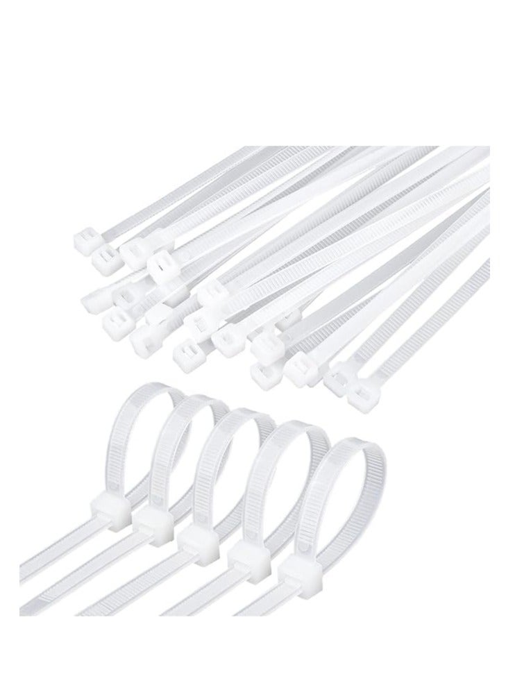 Nylon Cable Ties White 100 Pieces Pack Durable Self-Locking Design Wire Ties Indoor Outdoor Use Zip Ties (4.8x250mm) - Image 1