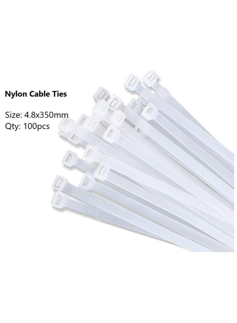 Nylon Cable Ties White 100 Pieces Pack Durable Self-Locking Design Wire Ties Indoor Outdoor Use Zip Ties (4.8x250mm) - Image 4