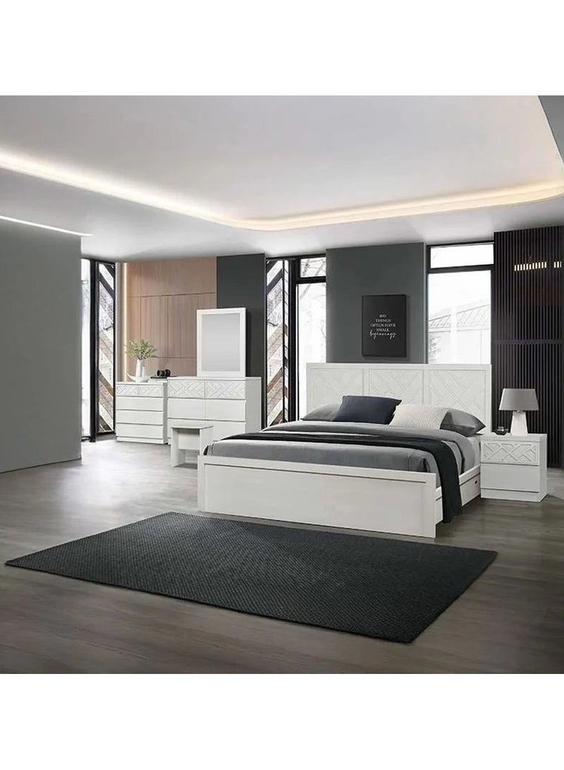 DANUBE HOME Casablanca 200X200 Super King Bed+2Nightstands+Dresser+Mirror+Stool With 2 Usb Bedset Strong And Sturdy Modern Design Bed Set Comfortable Bedroom Set Made In Malaysia-White Oak - Image 1