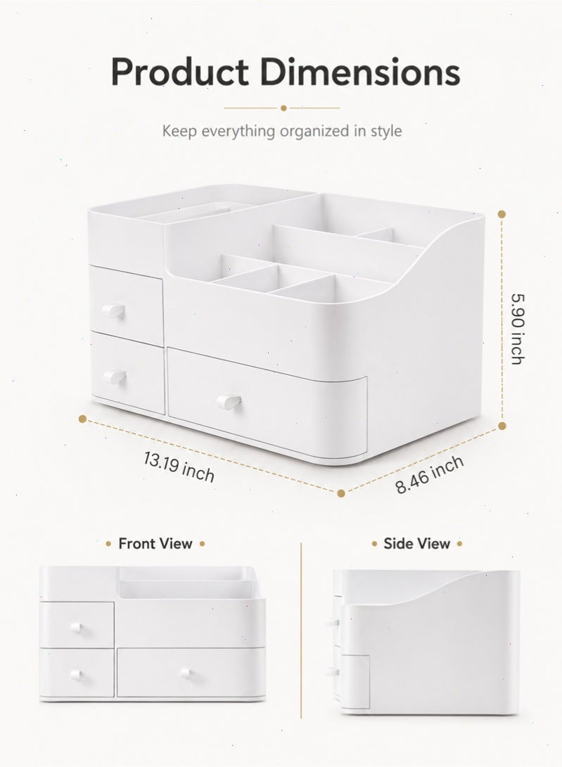 Pomefar White Makeup Organizer for Vanity, with 3 Drawers, Large Capacity, Ideal for Make up, Cosmetic, Skin care, Suitable for Bathroom Counter, Dressers, Desk - Image 2