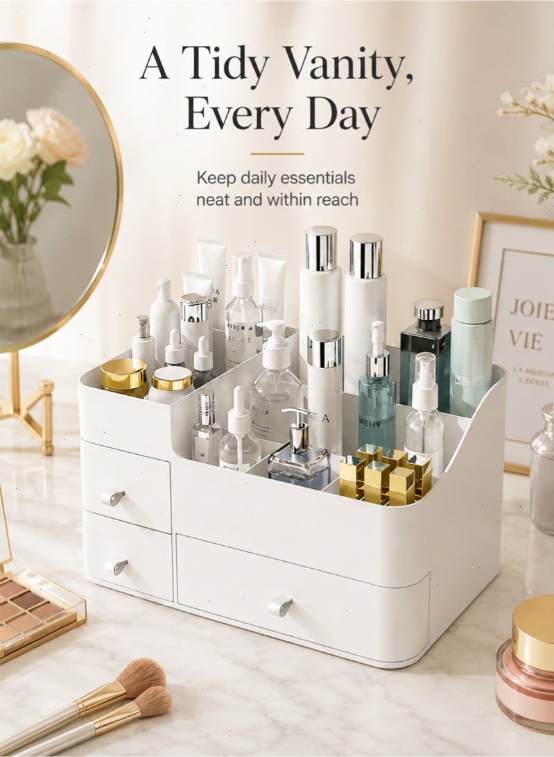 Pomefar White Makeup Organizer for Vanity, with 3 Drawers, Large Capacity, Ideal for Make up, Cosmetic, Skin care, Suitable for Bathroom Counter, Dressers, Desk - Image 5