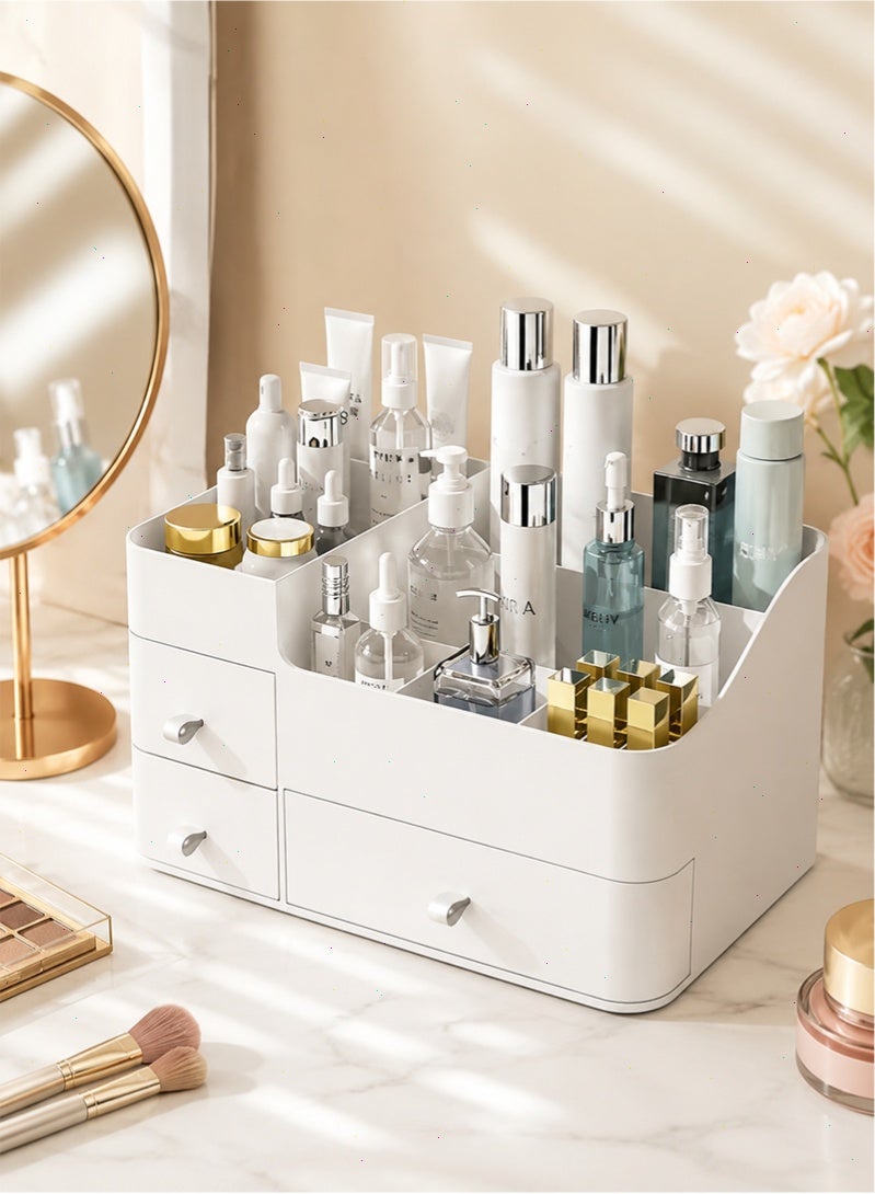 Pomefar White Makeup Organizer for Vanity, with 3 Drawers, Large Capacity, Ideal for Make up, Cosmetic, Skin care, Suitable for Bathroom Counter, Dressers, Desk - Image 1
