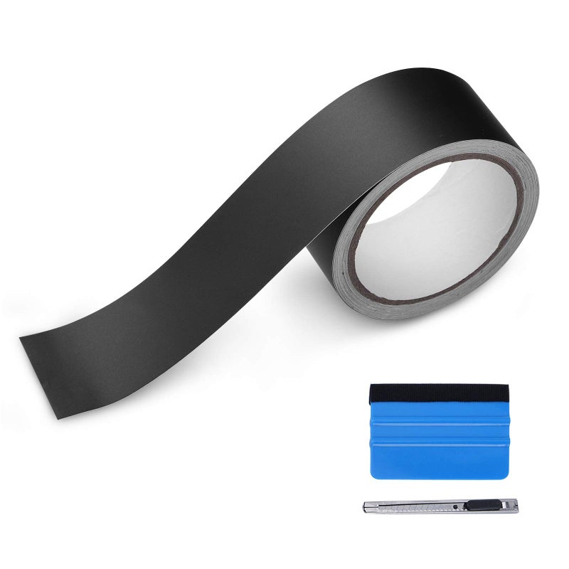 LZLRUN Free Tool Kit Matte Vinyl Tape for Black Out Chrome Delete Window Trim Door Trim (2Inches x 30Feet) - Image 1