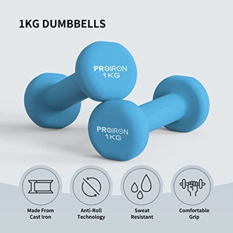 PROIRON Neoprene Dumbbells Weights Exercise and Fitness Dumbbells in 1kg 1.5kg 2kg 3kg 4kg 5kg 6kg 8kg 10kg Pair - Image 3