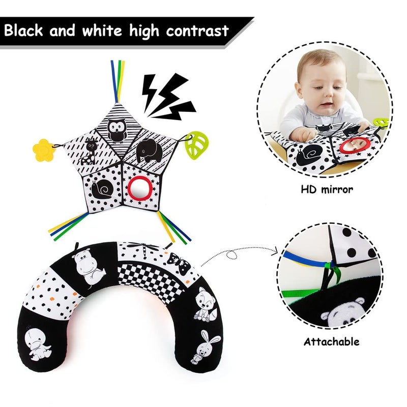 teytoy Tummy Time Pillow with Crinkle Mat & Teethers, Black and White High Contrast Baby Toys with Mirror, Montessori Sensory Crawling Toy for Infant Newborn Toddler Tummy Time Toys 0-6 Months Babies - Image 3