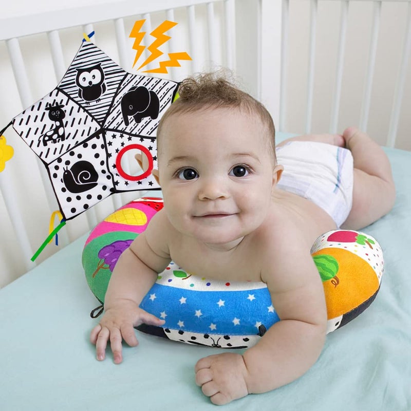 teytoy Tummy Time Pillow with Crinkle Mat & Teethers, Black and White High Contrast Baby Toys with Mirror, Montessori Sensory Crawling Toy for Infant Newborn Toddler Tummy Time Toys 0-6 Months Babies - Image 2