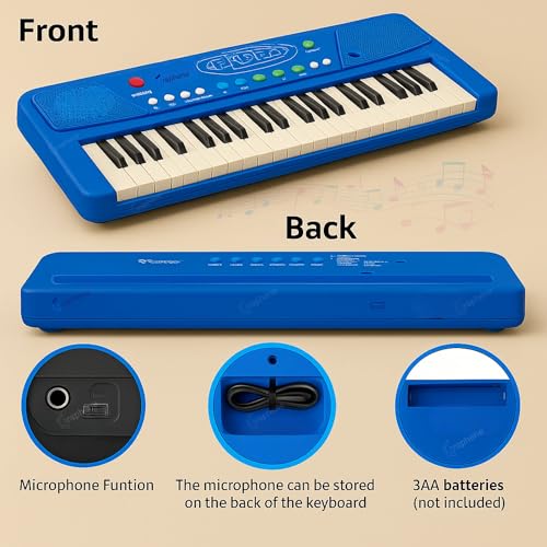 GRAPHENE 37 Key Electronic Piano Keyboard Kids With Mic & One Side Speaker 8 Rhythms 8 Tons 6 Demos Song Record Finger Chord & Demo Modes Microphone USB Powered 2+ years Toys Boys Girls (Blue) - Image 4