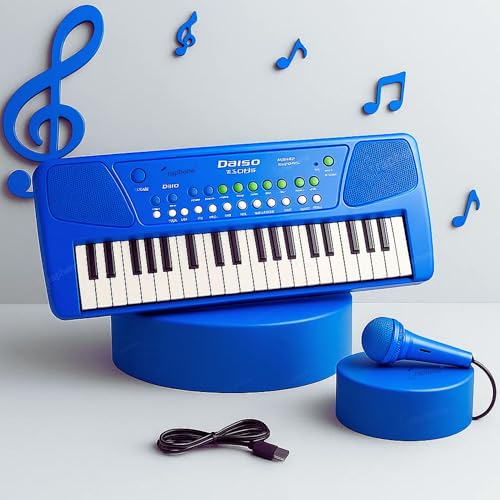 GRAPHENE 37 Key Electronic Piano Keyboard Kids With Mic & One Side Speaker 8 Rhythms 8 Tons 6 Demos Song Record Finger Chord & Demo Modes Microphone USB Powered 2+ years Toys Boys Girls (Blue) - Image 1