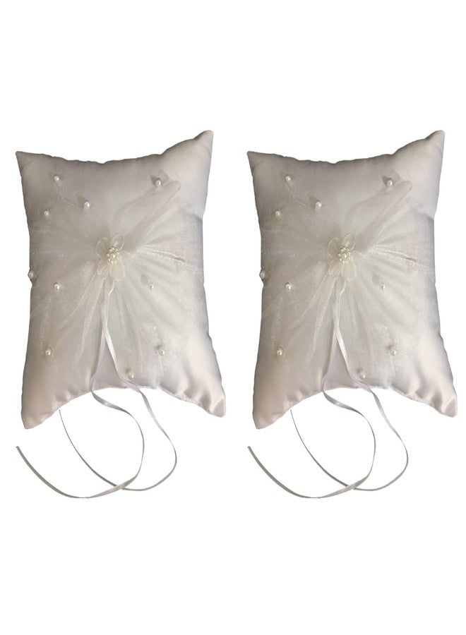 STOBAZA 2Pcs Ring Bearer Pillows, White Ring Pillow for Ring Bearer, Wedding Ring Bearer Pillow with Pearls Lace Ribbon Decor, Ring Bearer Holder for Wedding Party Ceremony - Image 1