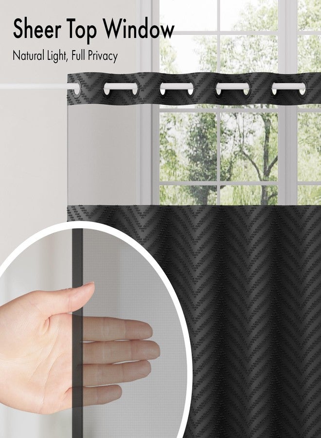 Bathway No Hook Shower Curtain and 2 Pack Removable Liner Set for Replacement, Black Snap in Shower Curtains Chevron Tufted Water Resistant with Through Mesh Top Window for Bathroom Hotel 72" x 74" - Image 3