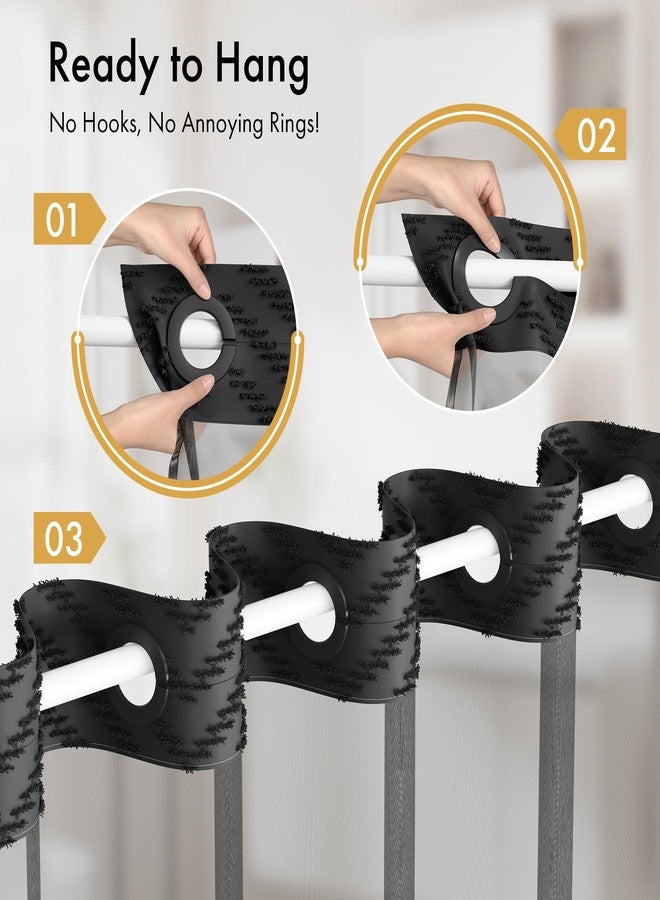 Bathway No Hook Shower Curtain and 2 Pack Removable Liner Set for Replacement, Black Snap in Shower Curtains Chevron Tufted Water Resistant with Through Mesh Top Window for Bathroom Hotel 72" x 74" - Image 4