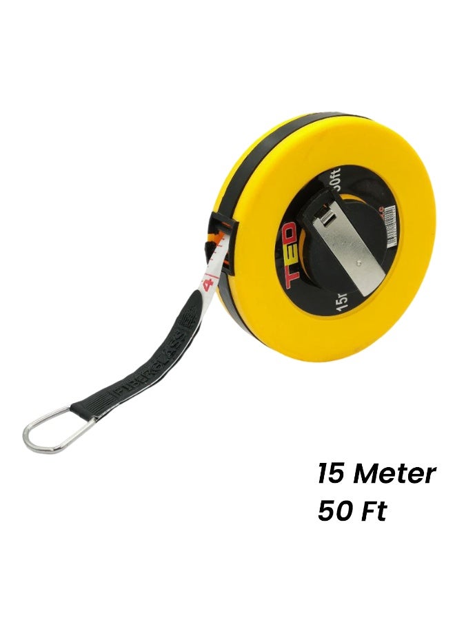 Ted Fiber Glass Measuring Tape 15m 50ft Heavy Duty Long Tape Measure with ABS Case, Manual Rewind Crank, Dual Scale Metric & Imperial, Durable Surveyor Tape for Construction, Roads, Railways, Design, Tailoring, DIY, Body Measurement, Outdoor Use - Image 2