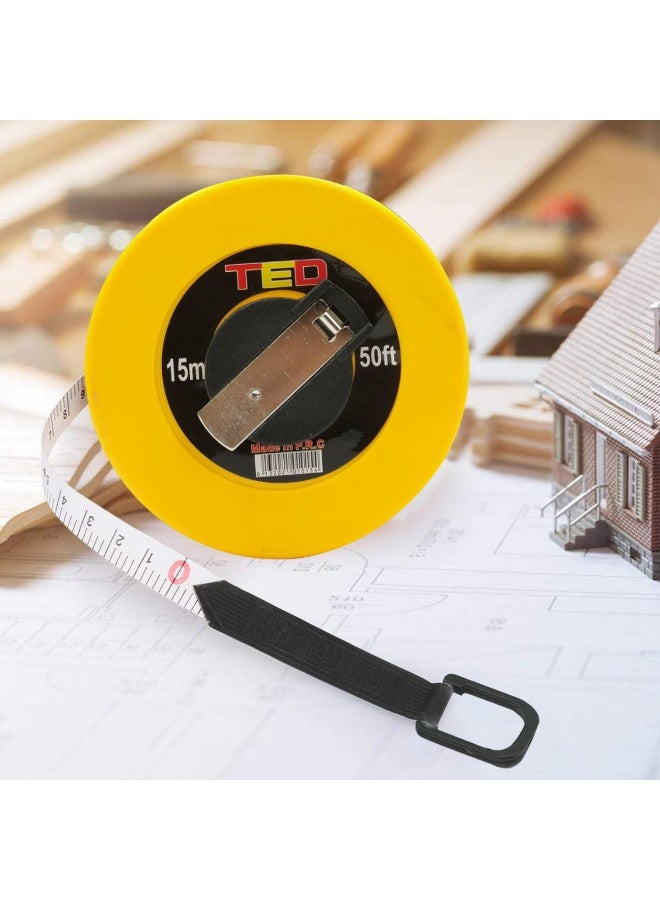 Ted Fiber Glass Measuring Tape 15m 50ft Heavy Duty Long Tape Measure with ABS Case, Manual Rewind Crank, Dual Scale Metric & Imperial, Durable Surveyor Tape for Construction, Roads, Railways, Design, Tailoring, DIY, Body Measurement, Outdoor Use - Image 5