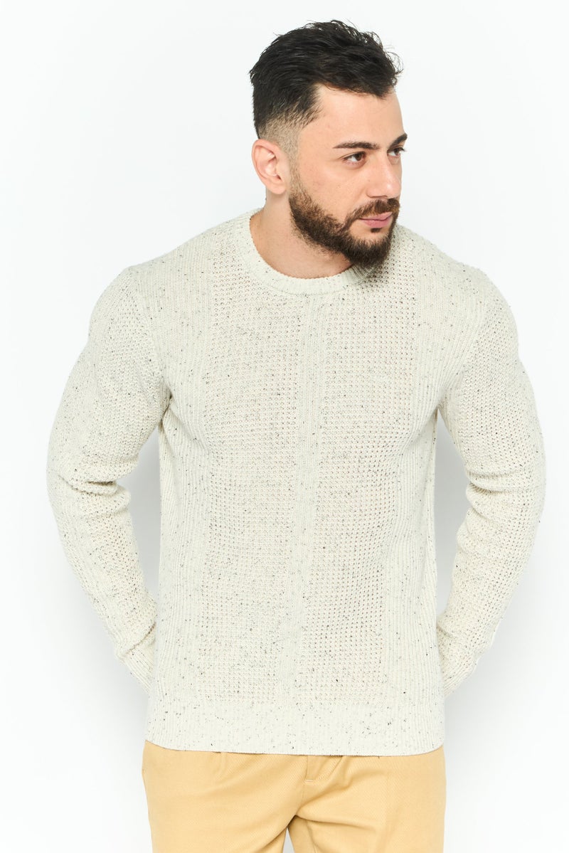 Michael Kors Men Crew Neck Long Sleeve Knitted Sweatshirt, Off White - Image 1