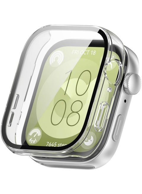 Case and Screen Protector for Huawei Watch Fit 3 46mm, All-around Anti Scratch Shockproof Protective Hard PC Full Cover Tempered Glass Compatible with Huawei Watch Fit 3 (Transparent)