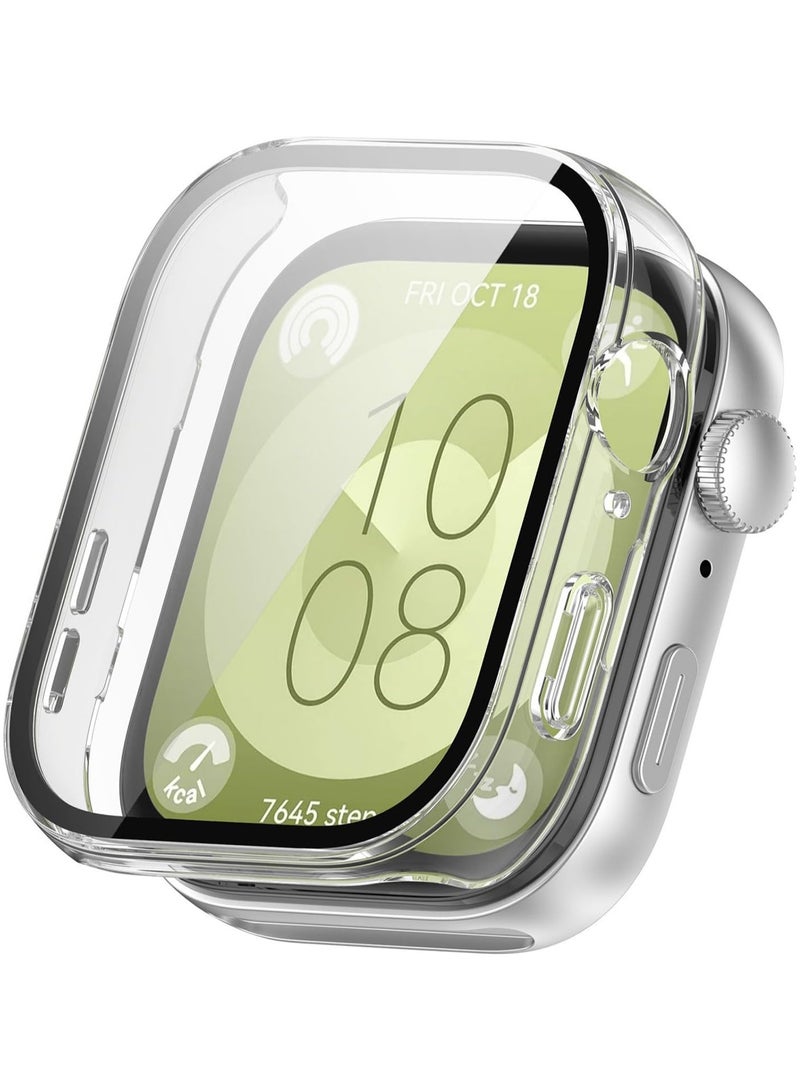 Case and Screen Protector for Huawei Watch Fit 3 46mm, All-around Anti Scratch Shockproof Protective Hard PC Full Cover Tempered Glass Compatible with Huawei Watch Fit 3 (Transparent)