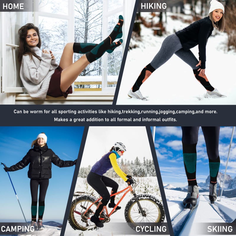 unenow Merino Wool Ski Socks 2 Pairs, Thermal Knee High Warm Socks for Snowboarding, Hiking, Cold Weather, Snow, Hunting - Image 2