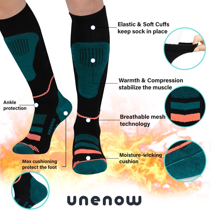 unenow Merino Wool Ski Socks 2 Pairs, Thermal Knee High Warm Socks for Snowboarding, Hiking, Cold Weather, Snow, Hunting - Image 5