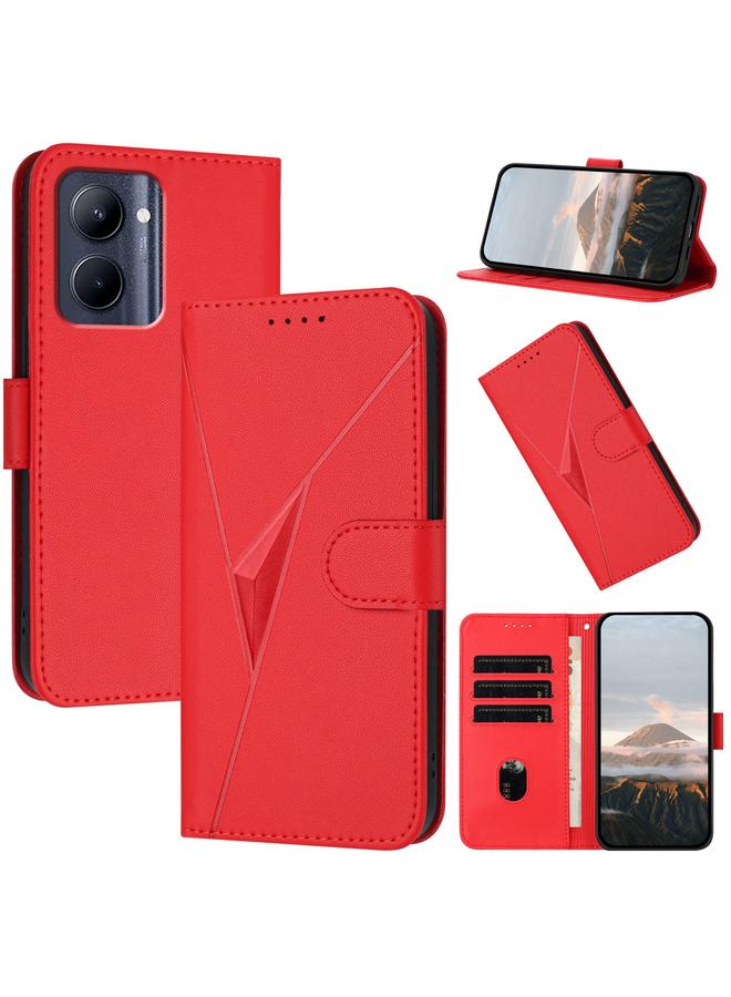 اس-توب جراب هاتف Realme C33 من الجلد بنمط مثلث مع مشبك - Image 1