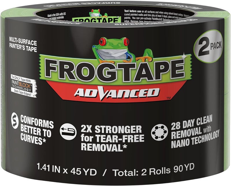 FrogTape Advanced Painters Tape 15 Inch Wide 141Inch x 45Yard MultiSurface Tape with PAINTBLOCK Conforms Around Curves  Contours TearFree Removability 2 Rolls Green - Image 1