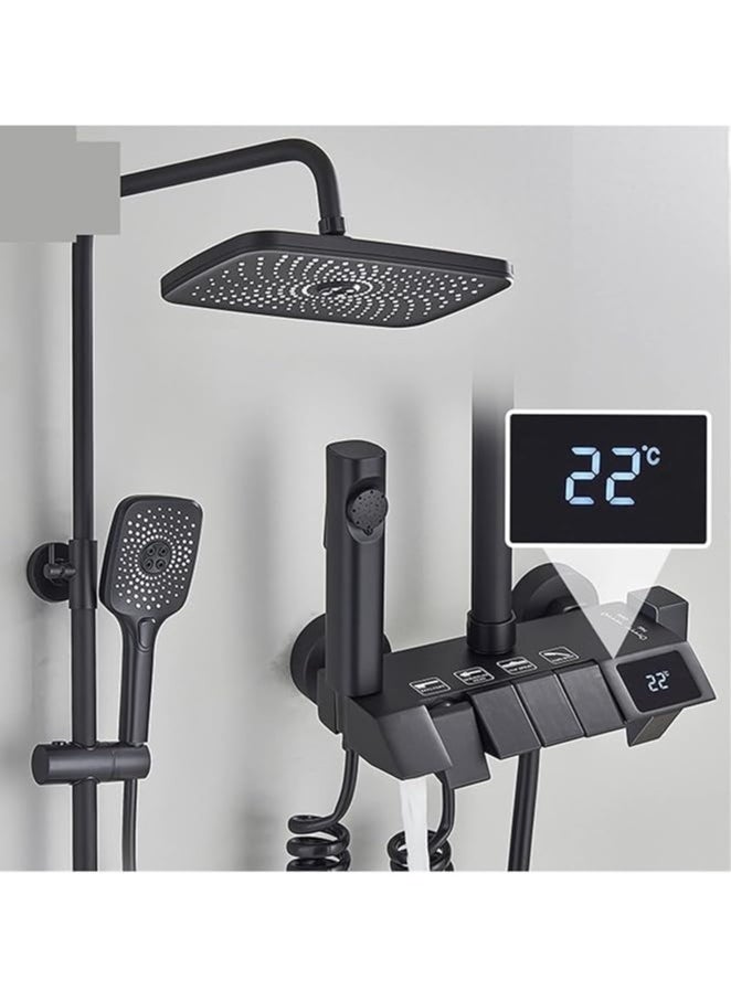NOVEX Rainfall Waterfall Shower Panel Tower System Black Piano Digital Display Shower Set 4-way Bathroom Faucets Hot Cold Waterfall Tap Rainfall Shower System Multifunctional (Color : Black Hot Cold,  - Image 2