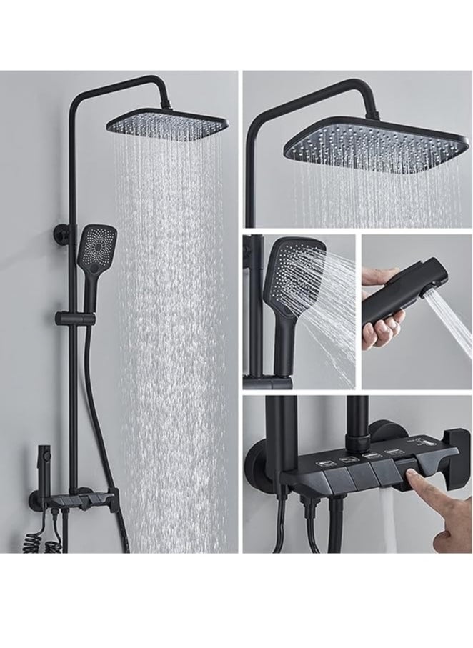 NOVEX Rainfall Waterfall Shower Panel Tower System Black Piano Digital Display Shower Set 4-way Bathroom Faucets Hot Cold Waterfall Tap Rainfall Shower System Multifunctional (Color : Black Hot Cold,  - Image 1