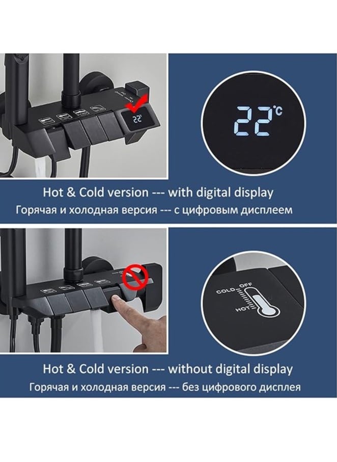 NOVEX Rainfall Waterfall Shower Panel Tower System Black Piano Digital Display Shower Set 4-way Bathroom Faucets Hot Cold Waterfall Tap Rainfall Shower System Multifunctional (Color : Black Hot Cold,  - Image 3