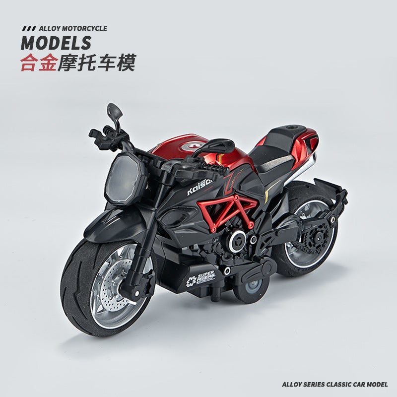 إسكدنيا Cross-border Mingyuan full series of simulation cavalry police motorcycle back alloy car model with lights cool racing 5232 red